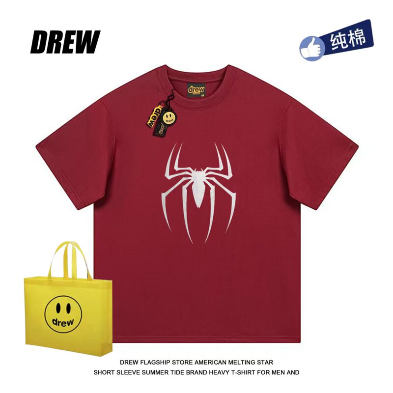 Drew American-Style Spider-Man Suit Printed Pure Cotton Heavyweight Short-Sleeved T-Shirt for Men and Women Street Style Loose Top Trendy Ins Drew American-Style Spider-Man Suit Printed Pure Cotton Heavyweight Short-Sleeved T-Shirt for Men and Women Street Style Loose Top Trendy Ins