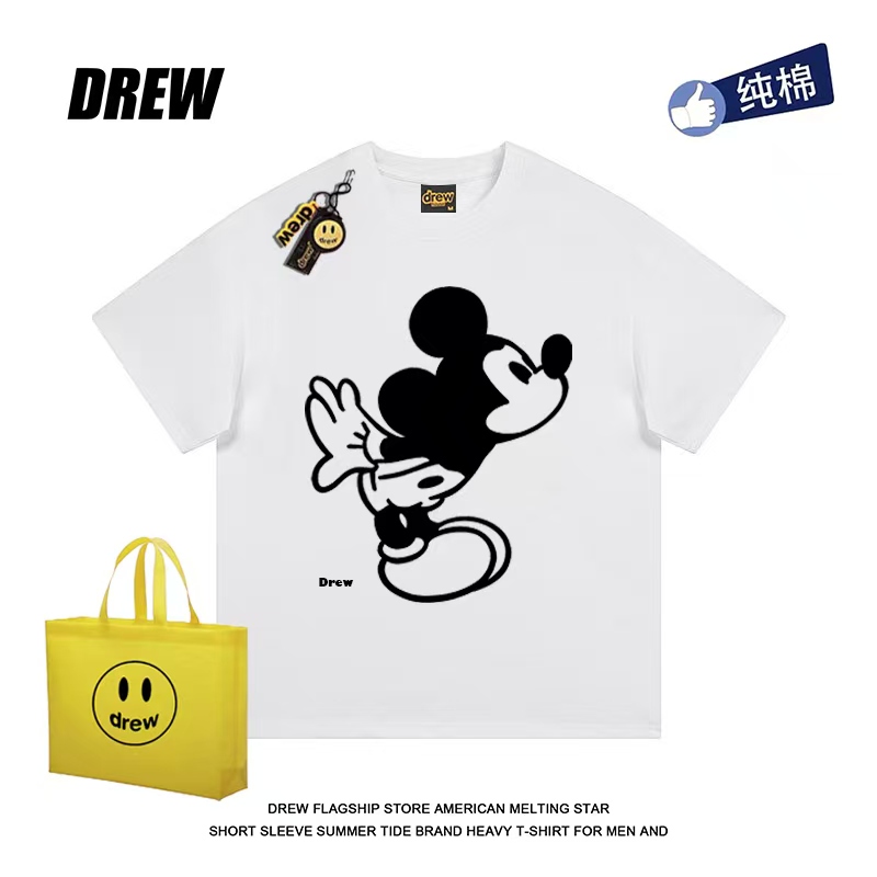 Drew Casual Simple Mickey Print Versatile Pure Cotton Short-Sleeved T-Shirt for Men and Women Loose Street Style Couple Tops Trendy Drew Casual Simple Mickey Print Versatile Pure Cotton Short-Sleeved T-Shirt for Men and Women Loose Street Style Couple Tops Trendy