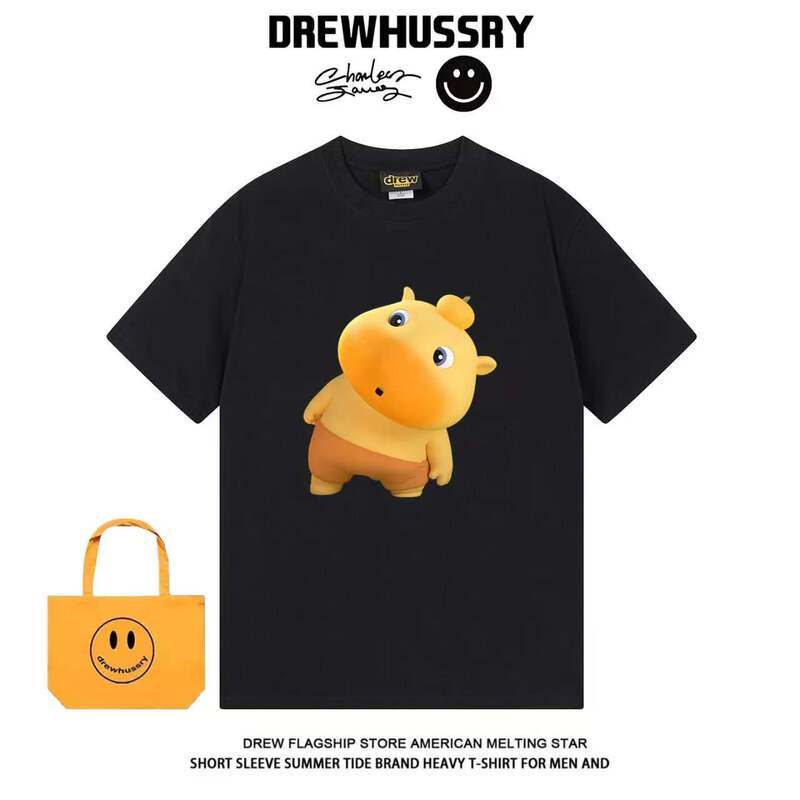 Drew Cartoon Capybara Fun and Cute Short-Sleeved T-Shirt for Men and Women, Loose Round Neck Pure Cotton Casual Top Drew Cartoon Capybara Fun and Cute Short-Sleeved T-Shirt for Men and Women, Loose Round Neck Pure Cotton Casual Top