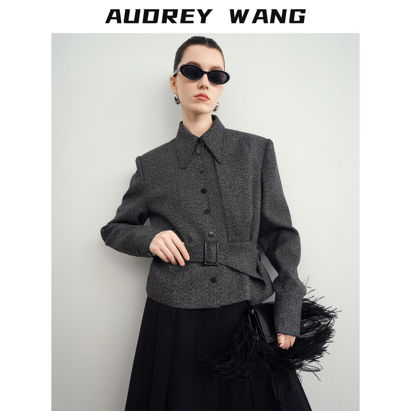Audrey Wang Wool Tweed Chanel-Style Jacket for Women 2026 Spring New Waist-Cinching Short Jacket Top