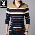 Playboy Mùa thu áo thun dài tay nam Slim Size cỡ lớn Áo sơ mi sọc ngang hàng đầu Giới trẻ áo thun nam ao polo nam Polo
