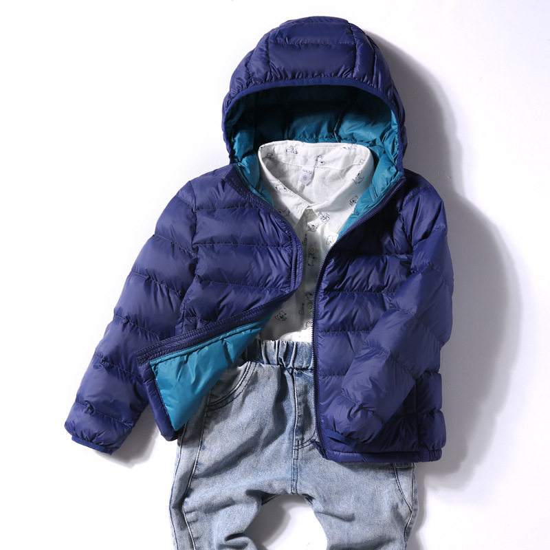 Upland children's down clothes men and women 2021 autumn and winter children clothing baby light and warm 90 white duck suede hat jacket