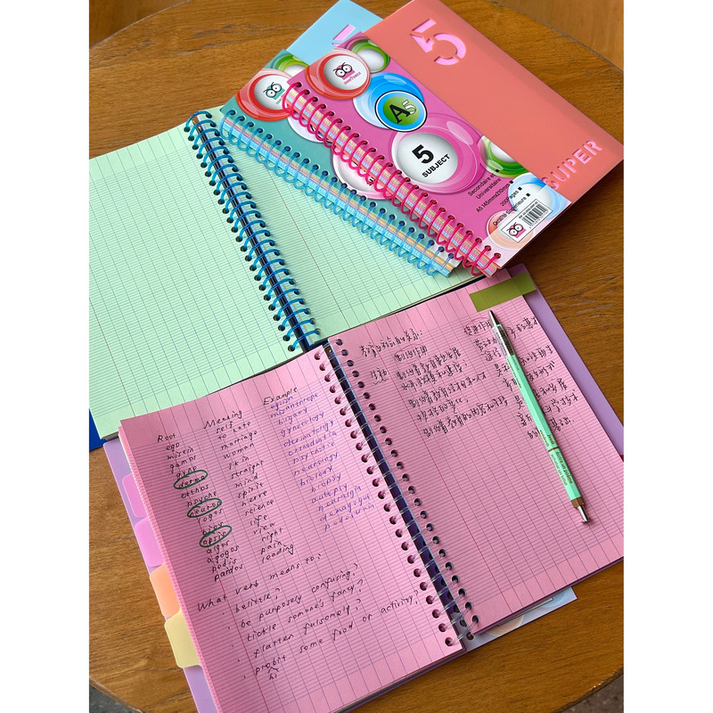 A4 American-Style Subject 5 Spiral Notebook, High-Quality, Thick, Tearable Color Pages, Student Exam Draft Notebook