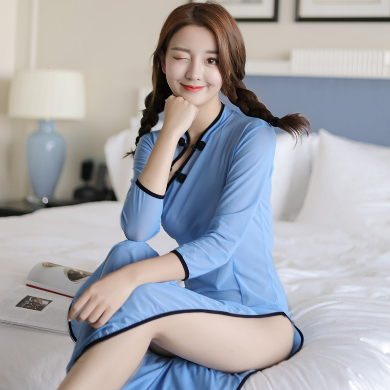 Uniform sexy underwear sexy role-playing Republic of China women's see-through clothes passion supplies long cheongsam clothes