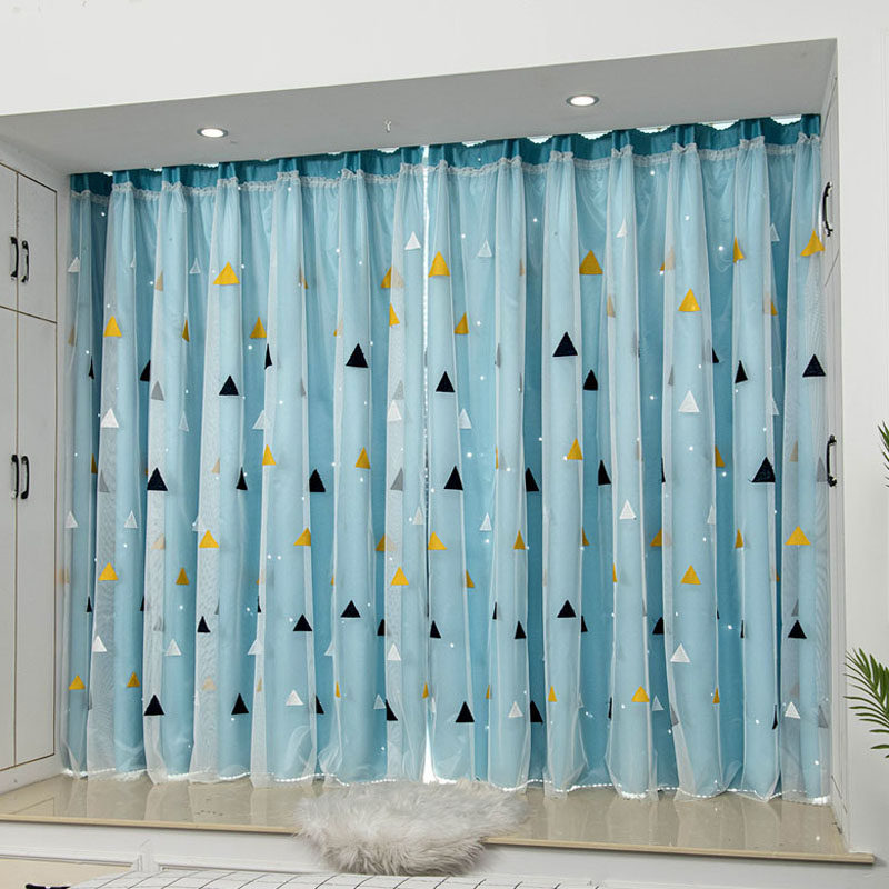 Hook-free perforated curtain living room with integrated window yarn Children's room Short small net red Jane about Nordic bedroom Glued Slide Rail-Taobao