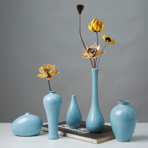 New Chinese Zen dried flower vase ornaments living room fine mouth retro ceramic black decoration flower art Office table