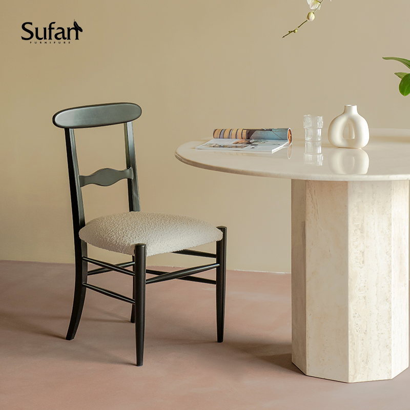 Shu Fan Kapani dining chair medieval solid wood retro chair study writing back chair fabric soft cushion