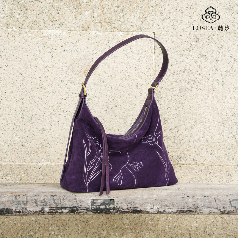 Losea Luxi Original Work of Art, the Embroidered Iris Flower Hobo Bag, Underarm Bag for Women, 2026 New Shoulder Bag Losea Luxi Original Work of Art, the Embroidered Iris Flower Hobo Bag, Underarm Bag for Women, 2026 New Shoulder Bag