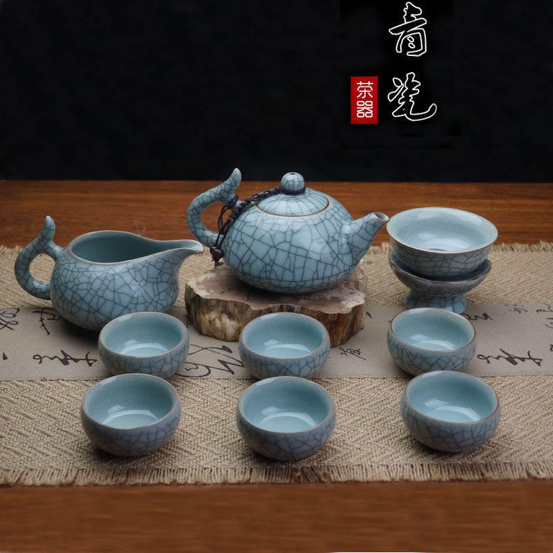 Longquan imperial tea celadon warp pot 10 ice crack kung fu tea set ceramic travel set tea set