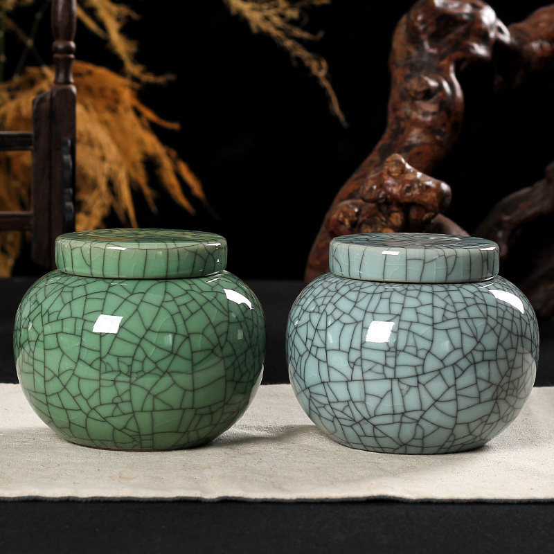 Longquan celadon tea pot ceramic sealed pot Ru kiln household storage handmade tea pot purple sand tea box large