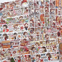 Jo Grand King Hands Ledger Handbooks Fubag Meat Balls Adhesive French Fries and Paper Adhesive Tapes Nets Red Cute Teenage Girl Characters Hand Ledger