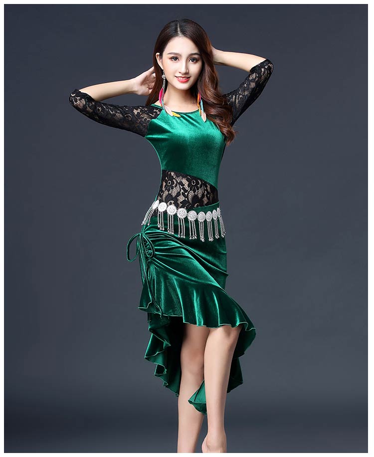 Mùa thu và mùa đông Đầm nhảy Latin gợi cảm trang phục biểu diễn nhung vàng vừa nhảy vừa thực hành Quần áo khiêu vũ Latin Quần áo nữ trưởng thành - Khiêu vũ / Thể dục nhịp điệu / Thể dục dụng cụ giày múa cao gót