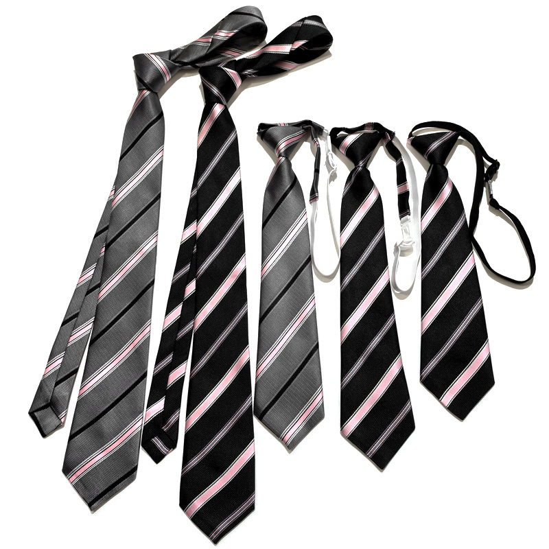Cool Japanese Style Jk School Tie for Men, No Need to Tie, Short Sweet Cool Cute Black Pink Gray Striped Versatile Casual for Girls