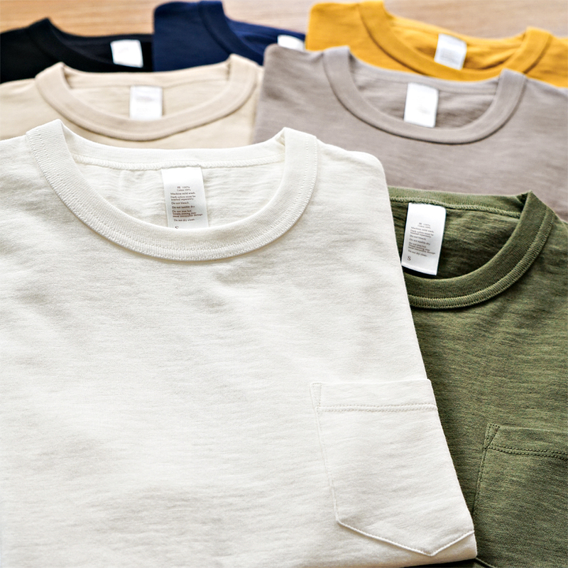 210g Bamboo Cotton Japanese American Retro Old-Fashioned Basic Pocket Crew Neck Short Sleeve T-Shirt Amekaji Men's