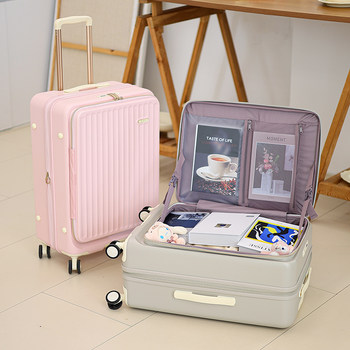 Double-Layer Explosion-Proof Side-Opening Suitcase for Women 20inch Carry-On Suitcase Hinomoto Silent Universal Wheels Pure Pc Travel Suitcase