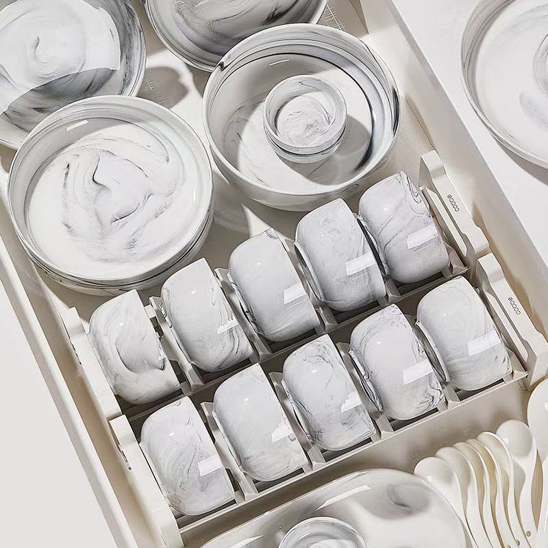 Light Luxury Tableware Set, Marble-Patterned Ceramic Bowls and Chopsticks Set, New High-Value Household Rice Bowls and Dishes