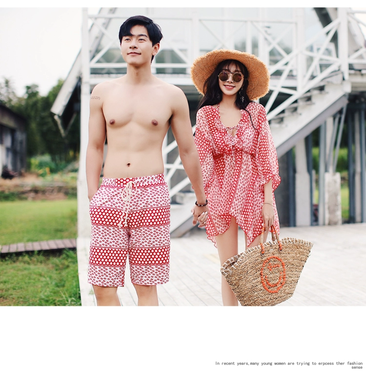 Cặp đôi đồ bơi nữ bikini ba mảnh bảo thủ nhỏ tươi mát bên bờ biển kỳ nghỉ quần nam đi biển mùa xuân áo tắm nóng - Vài đồ bơi 	đồ đi biển cặp đôi	