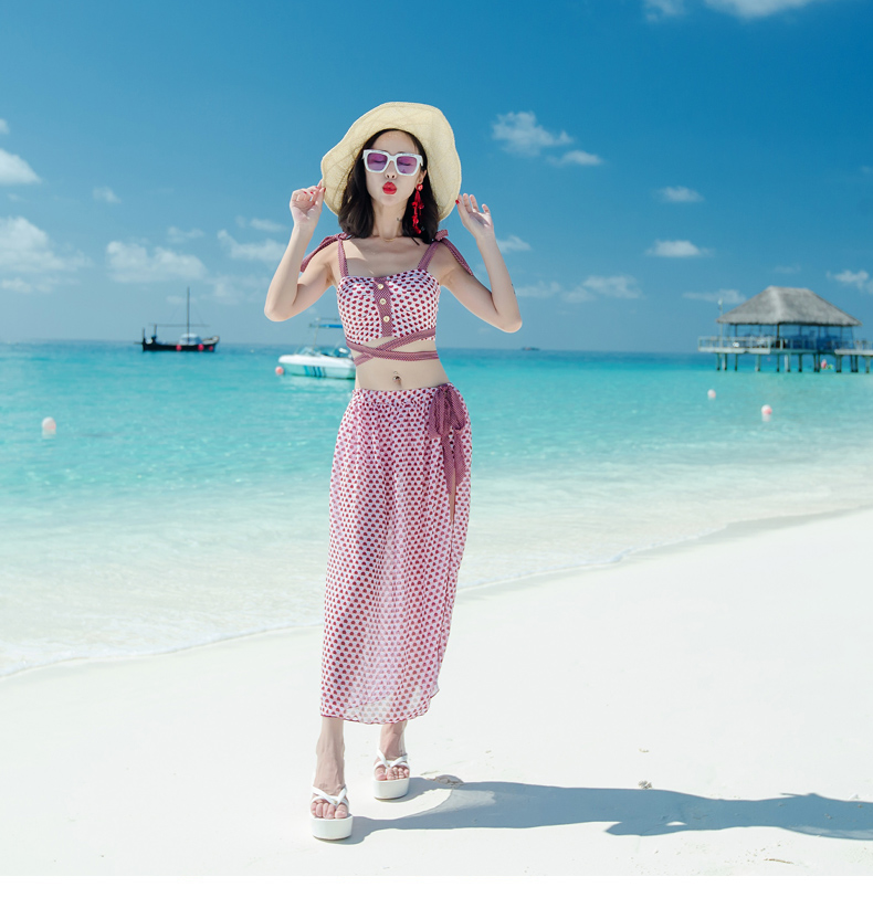 Cặp đôi đồ bơi bikini chia nhỏ ngực tập hợp váy mỏng bong bóng nóng mùa xuân bãi biển kỳ nghỉ tuần trăng mật quần bơi nam - Vài đồ bơi đồ đôi đi biển cho nữ