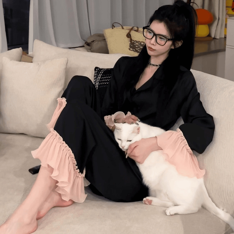 Light Luxury Silk Pajamas for Women, Spring and Autumn Thin Style, Can Be Worn Outside, Sweet and High-End, Summer Mulberry Silk Loungewear Set