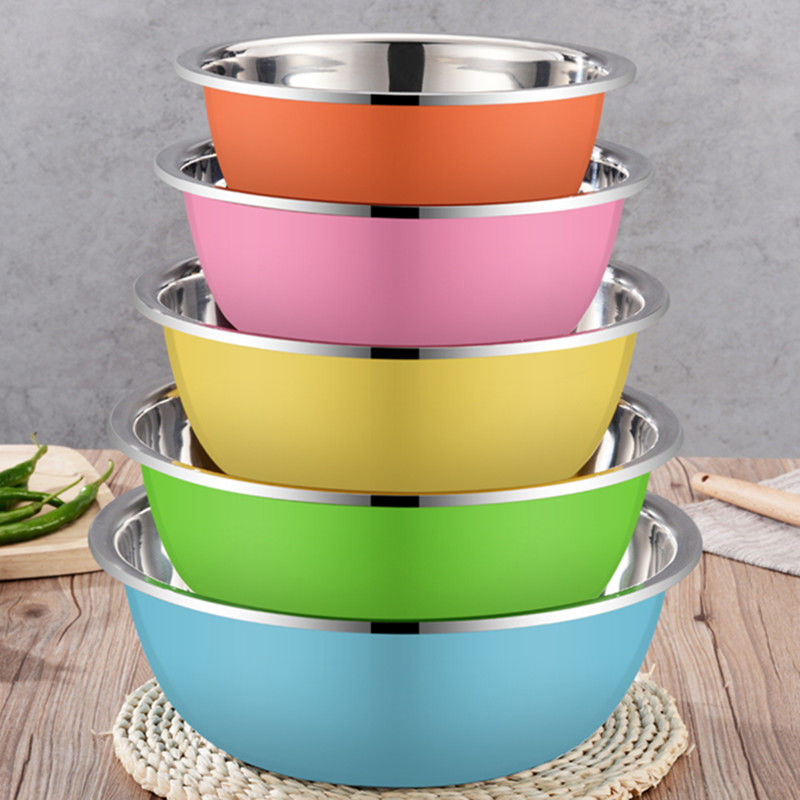 Stainless Steel Basin Five Pieces Thickened deepen Colour basin Home Kitchen Fitted Soup And Seasoning Wash Basin