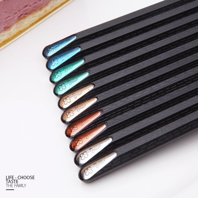 New Chinese style Japanese cuisine Japanese style Japanese sushi Chopstick Pointed Alloy chopsticks Home Family suit 10 Double