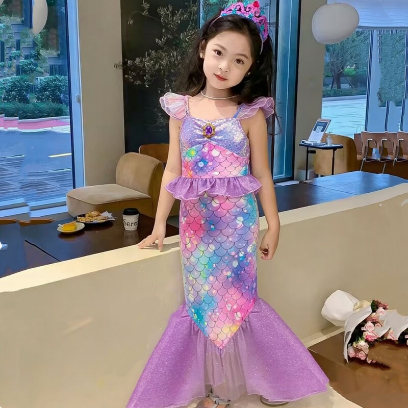 Mermaid Princess Dress for Girls, Sequined Fishtail Dress, Summer Performance Costume, Birthday Dress, Long Dress, New Style