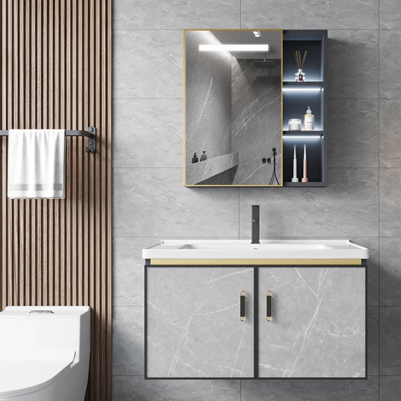 Space Aluminum Light Lavish Bath Room Cabinet Combo Balcony Washbasin All-in-one Makeup Room Rock Board Waterproof Home Wash Table
