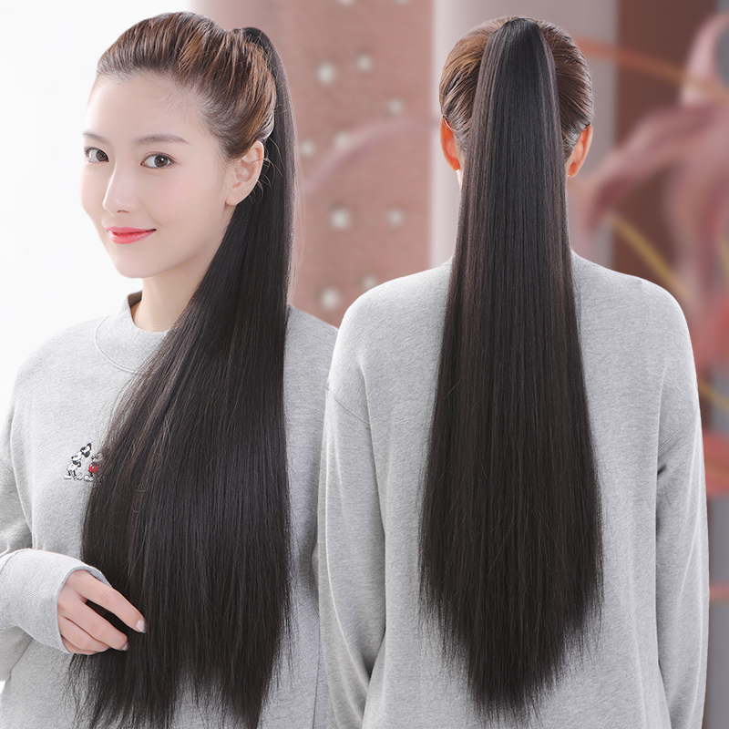 Horsetail Wig Women Fake Horse Tail Strap Type Long Hair Invisible no-mark natural long straight hair grab with short braid wig piece
