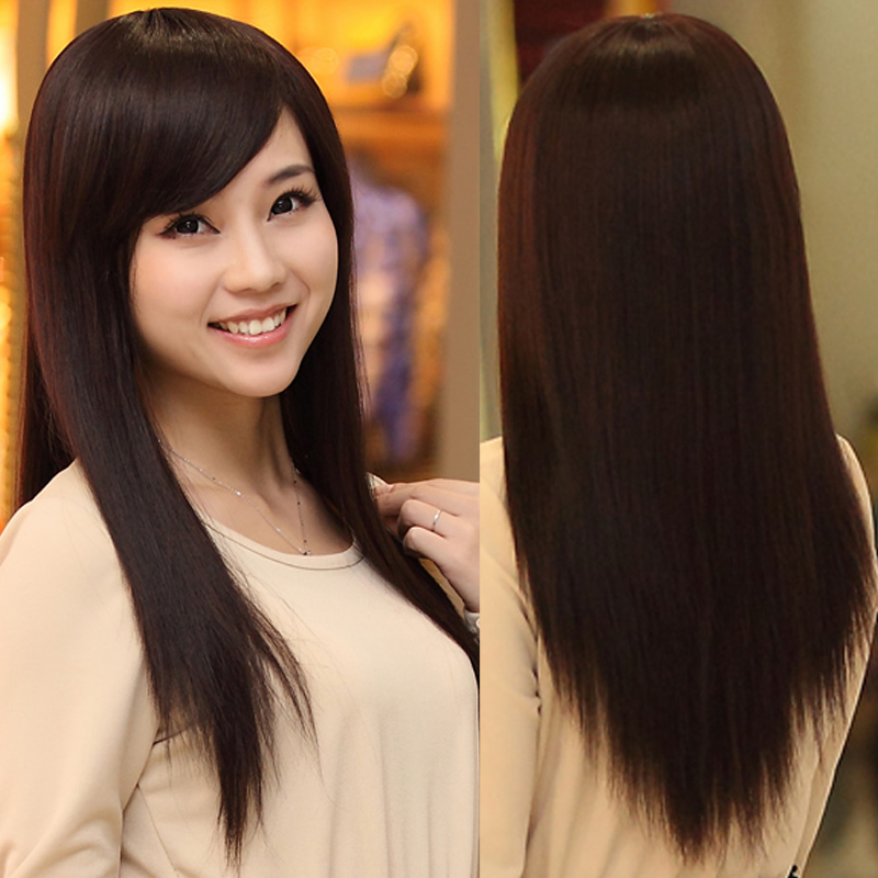 Wig Woman Long Hair Summer Emulation Long Straight Hair Total Headgear Type Twill Sea Medium Long Hair Stylish Natural Wig Sleeve