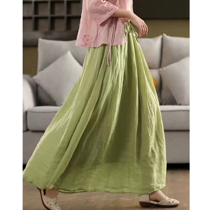 Clearance Sale~ Exported Ramie Skirt for Women, Large Flare Skirt, Elegant Double-Layered Slimming Fashionable Flowing Long Skirt Clearance Sale~ Exported Ramie Skirt for Women, Large Flare Skirt, Elegant Double-Layered Slimming Fashionable Flowing Long Skirt