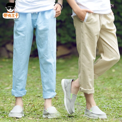 Тонкие штаны для мальчиков, детское летнее средство от комаров, из хлопка и льна, оверсайз, подходит для подростков
