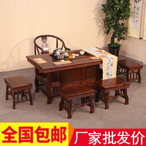 Elm Wood Imitation Ancient Brief Total Solid Wood Tea Table Chair Combined Whole Qigfu Tea Several Teas Tea Table Tea Ceremony Tea Art Drinking Tea Table