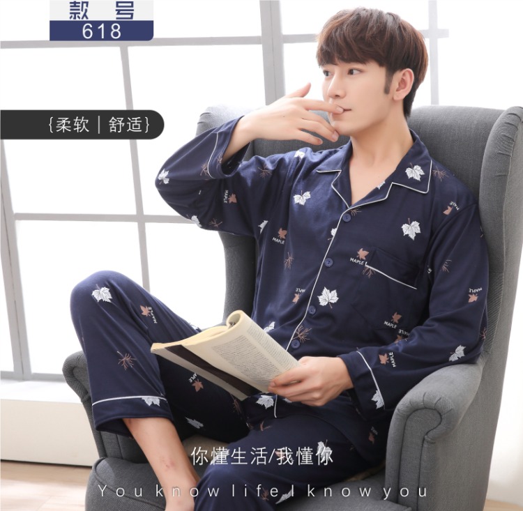 Bộ đồ ngủ nam mùa xuân và mùa thu Bộ đồ ngủ cotton dài tay cho nam mùa đông cotton mỏng phần trẻ trung và mùa thu và dịch vụ nhà mùa đông bộ đồ ngủ