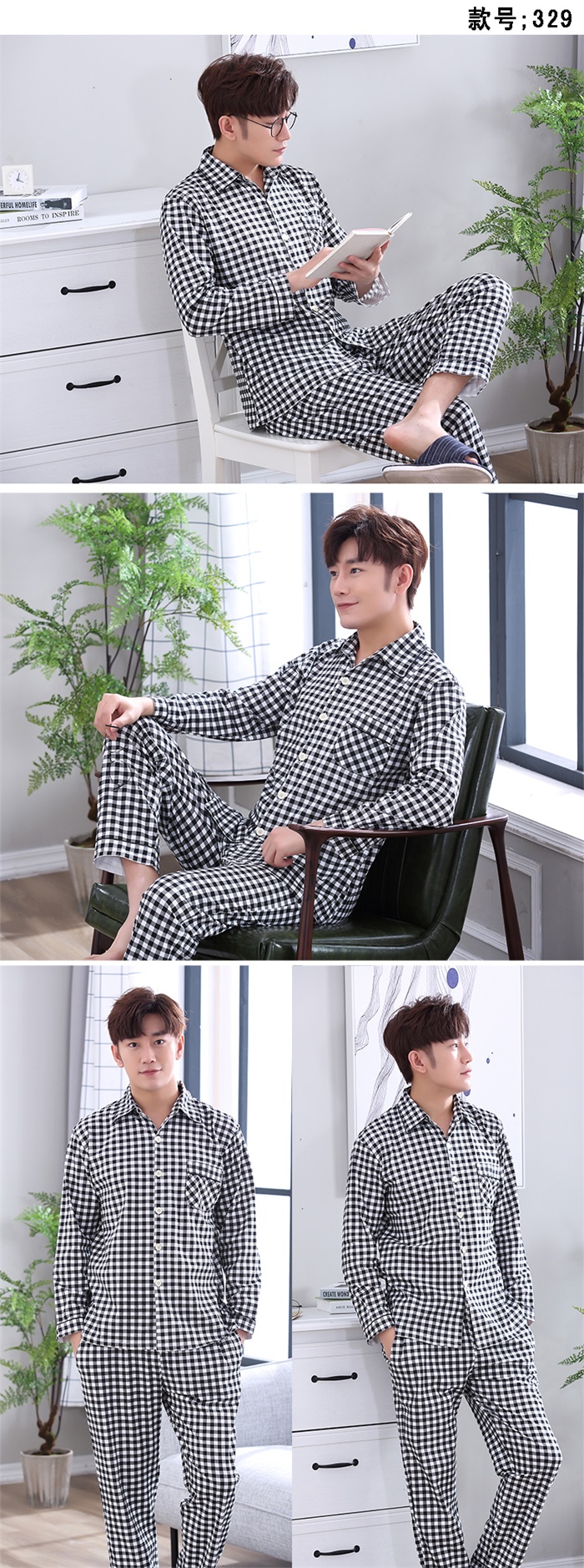 Mùa xuân và mùa thu cotton kích thước lớn đồ ngủ nam trẻ trung mùa thu và mùa đông Mô hình đồ lót nam trung niên dài tay phù hợp với dịch vụ nhà thời trang trung niên
