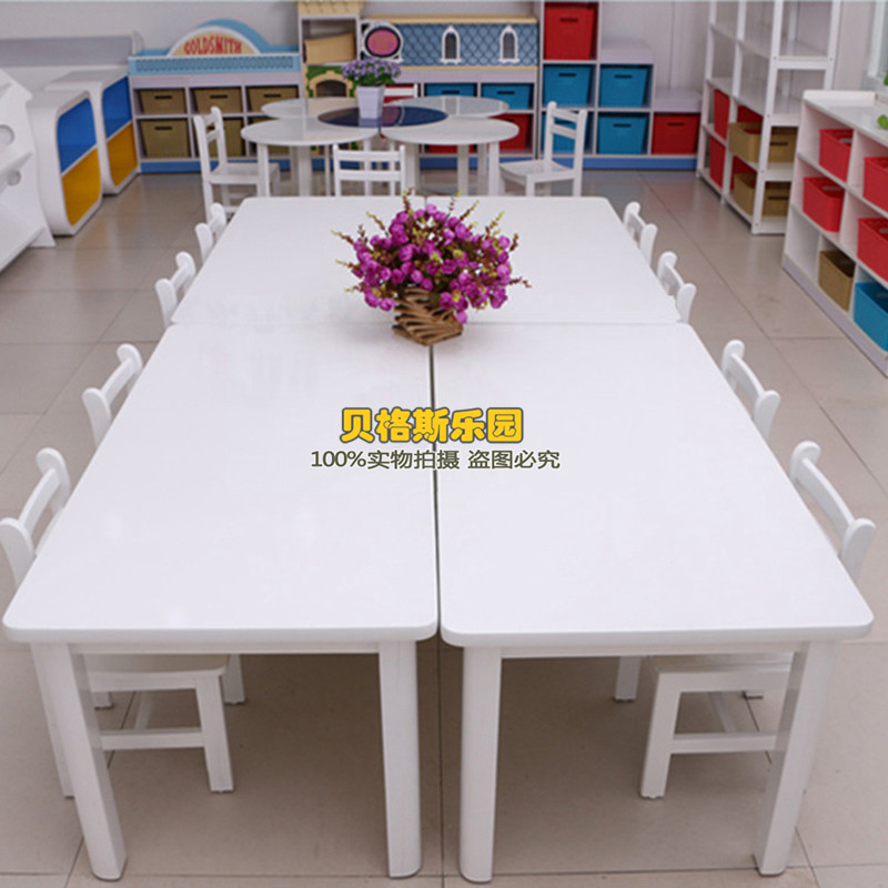 High-end series white series children rectangular tables painting table kindergarten early park learning round table chair