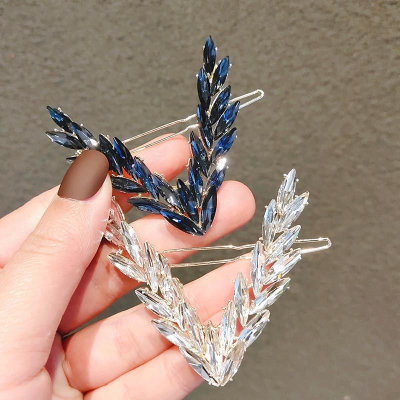 Hairpin back head hairpin female Korean retro top clip elegant imitation crystal frog buckle V-shaped side clip clip headdress