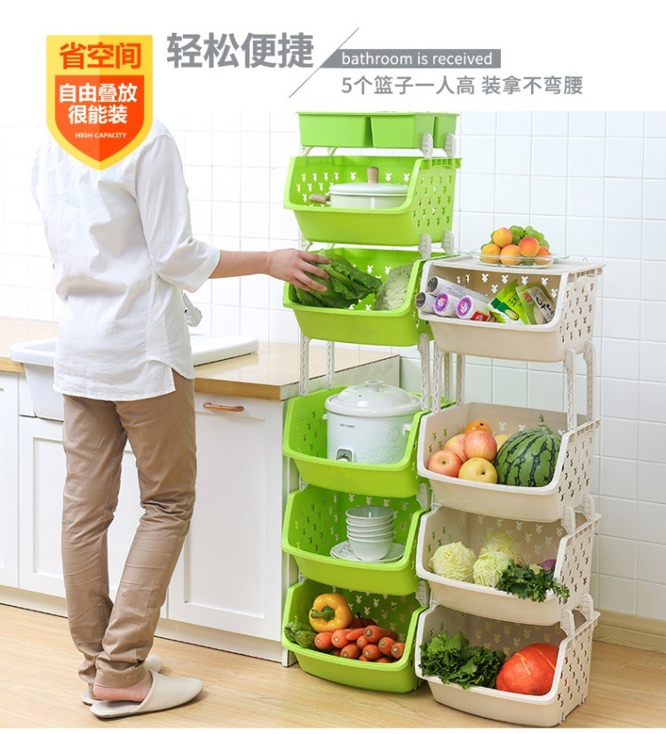 Kệ bếp sàn nhiều tầng cung cấp không gian thiết bị gia dụng nhỏ cửa hàng bách hóa trái cây giỏ rau giỏ kệ - Trang chủ rổ nhựa vuông cao