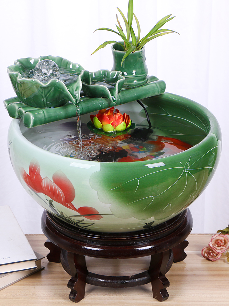 Jingdezhen ceramic fish tank Living room fountain desktop running water fish tank Household small circulation lucky fish tank fish basin
