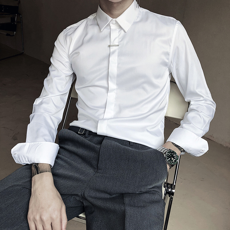 ICHULB love to wear a help base pure color Nehitch long sleeve shirt men's minimalist Korean version of the fit inside lap shirt