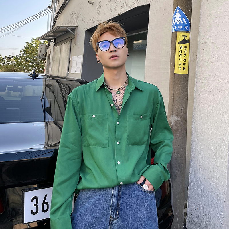 (Love to wear help) Pendant Feel abstinence Long sleeves Shirt Men's relaxed Korean Department Brief base Shirt Tide rufflust The trend