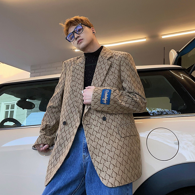 (Love to wear help) 2022 Spring sum ins net red printed suit jacket male Korean teas loose fried street textures Western-style clothes