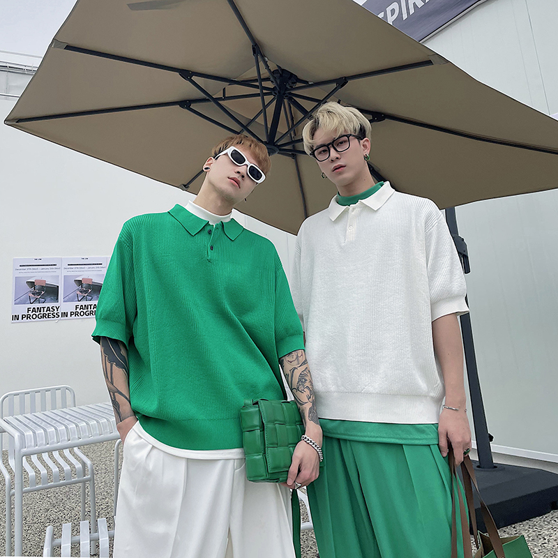 (Love to wear help) Summer Korean wind pure color Short sleeves knit Polo shirt male Jane Joins Lazy Blouse Trend