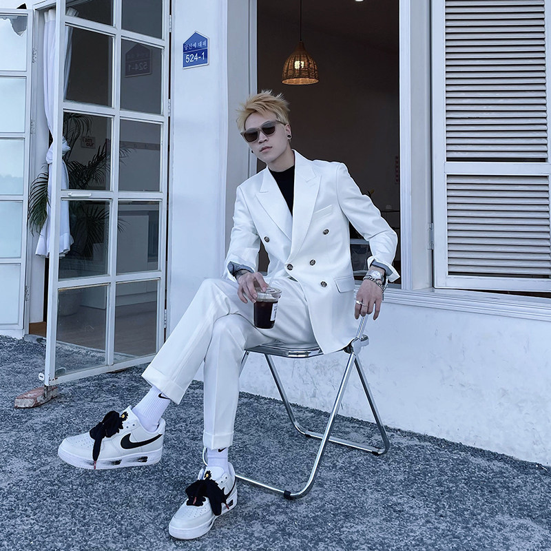(Love to wear help) South Korea's sashimi double-row buttoned suit suit men's classic Jane about Inron Leisure West suit Chaufu Chauchai