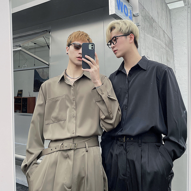 (Love to wear help) Korean style pendant exquisite long-sleeved shirt suit men's high-end abstinence ruffian handsome shirt trend