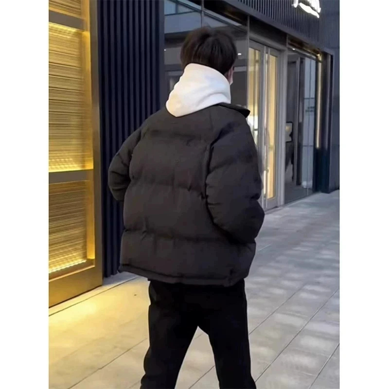 American High Street Style Pure Black down Cotton Jacket for Men, Winter Thickened Coat, High-End Oversized Cotton Clothing, Trendy American High Street Style Pure Black down Cotton Jacket for Men, Winter Thickened Coat, High-End Oversized Cotton Clothing, Trendy
