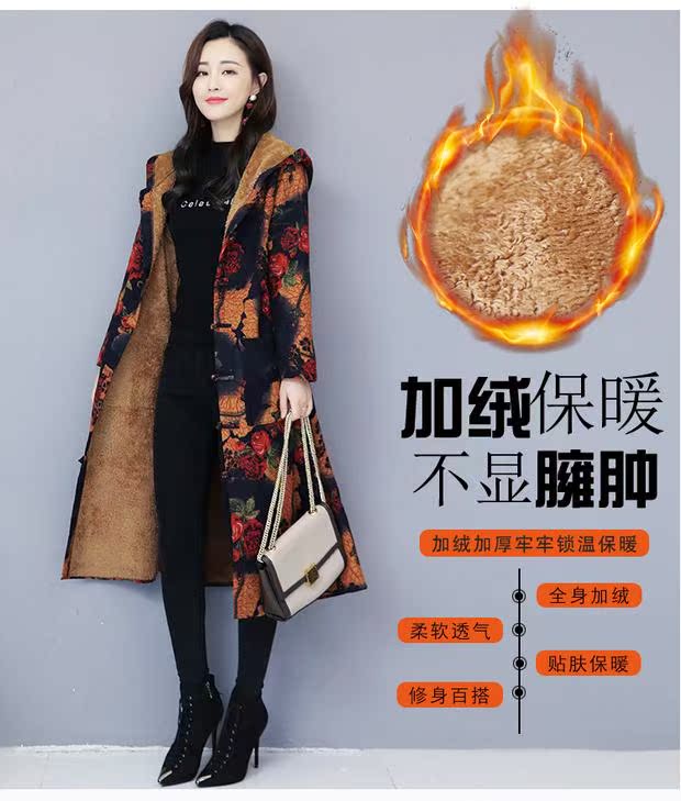 Phong cách quốc gia mùa thu và mùa đông áo gió cotton và áo khoác lanh 2018 retro nghệ thuật của phụ nữ cộng với áo khoác nhung trùm đầu bằng nhung dày áo khoác phao nữ