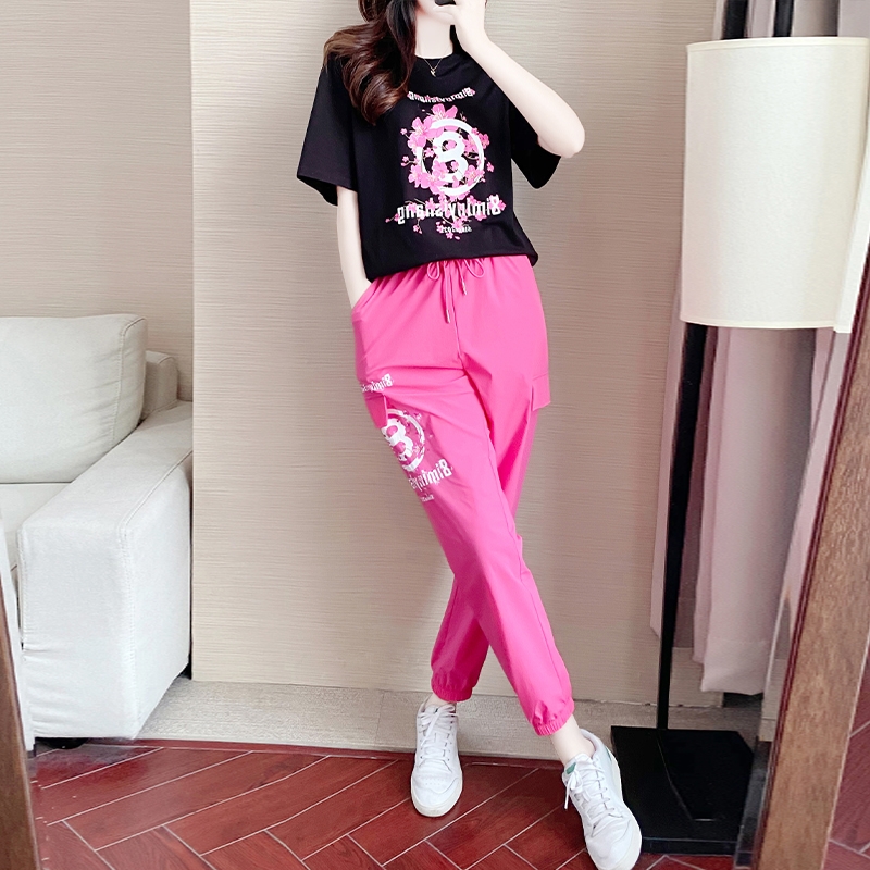 Sandro Mocoloni's new fashion loosens slim two-piece Temperament Short Sleeve Casual Sports Suit Woman