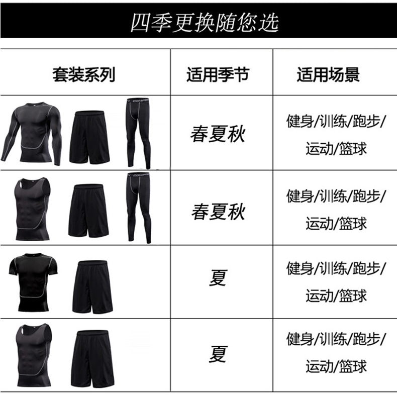 Thể dục thể thao phù hợp với nam chạy nhanh khô quần áo năm mảnh đào tạo bóng rổ bó sát tập thể dục phòng tập thể dục mùa hè quần tập gym 2 lớp nam