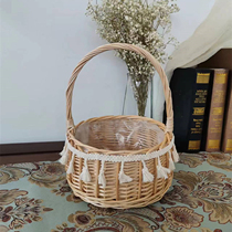 Floral arrangement willow hand-held wedding flower basket handmade rattan bamboo basket woven flower pot bamboo basket straw basket