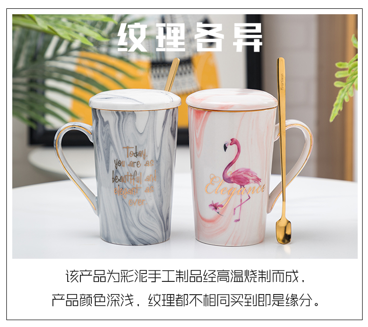 Mug ins hồng cô gái tim cẩm thạch chén gốm Bắc Âu vài cốc cốc cà phê có nắp đậy muỗng